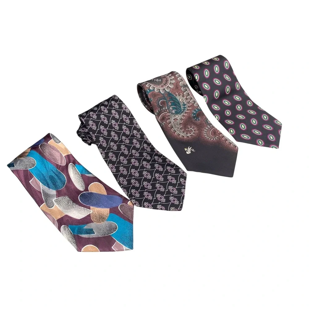 Lot of 4 Vintage Mens Ties Mario Ferrari Zylos Don Loper Claybrooke Silk Paisley